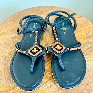 Cole Haan NWT Larissa Black Leather w/Wood bead detail Sandal Size 5B
